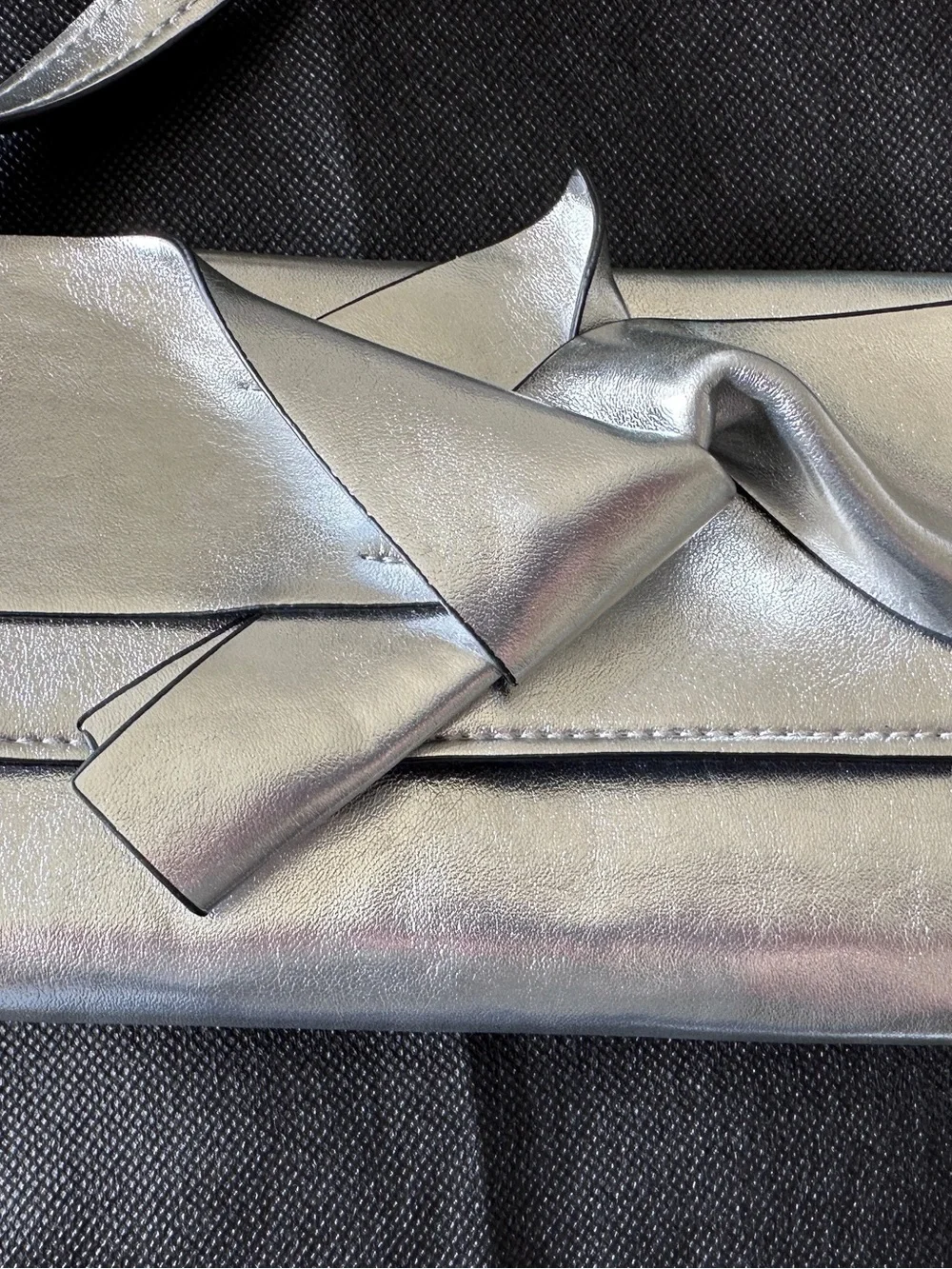Circus Silver Metallic Bow Shoulder Bag Crossbody Clutch Purse OS